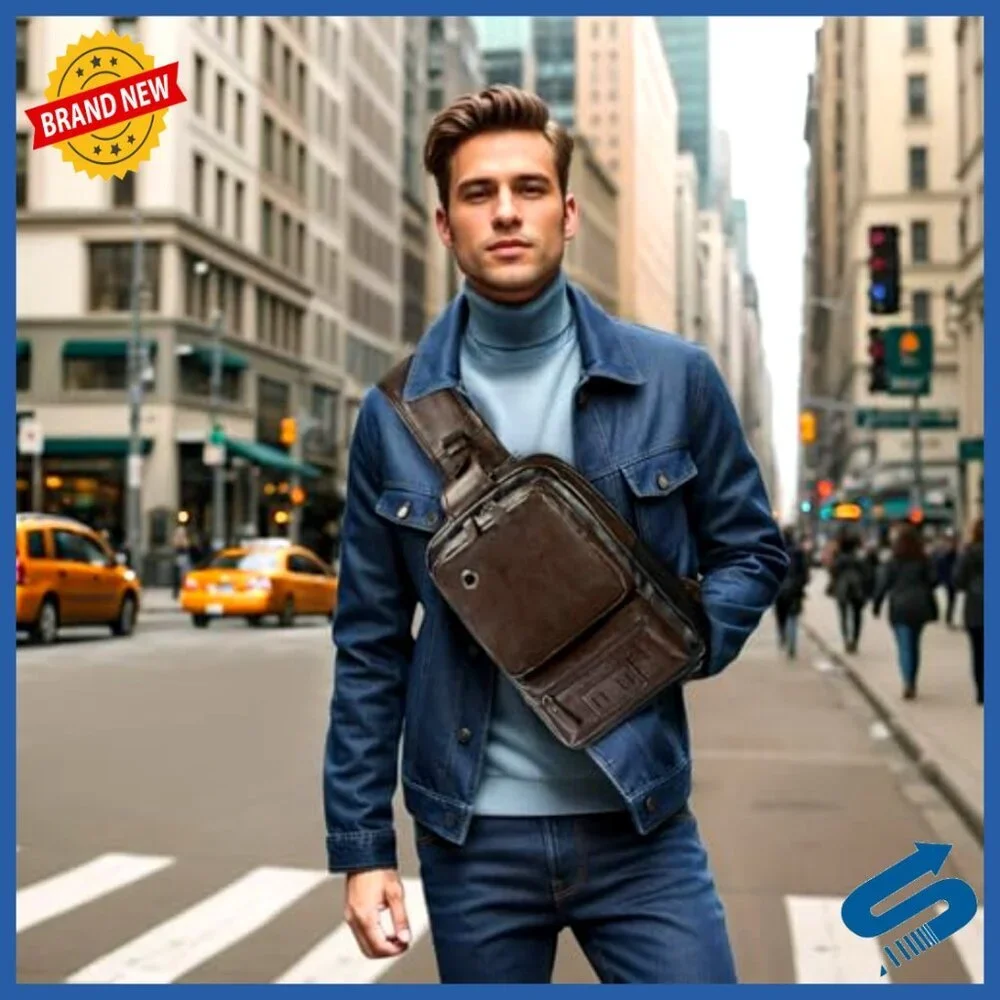 Vintage PU Leather Sling Backpack Crossbody Bag Adjustable Strap